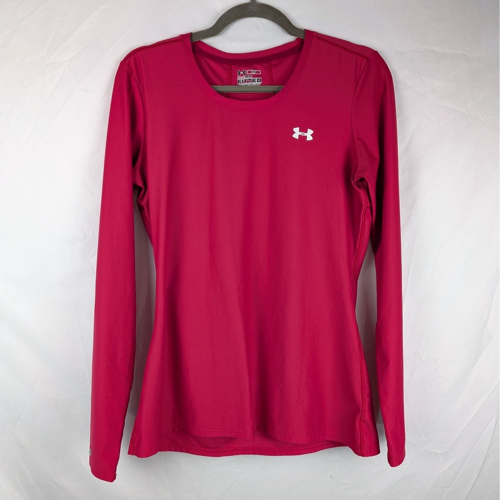Under Armour HeatGear Fitted Long Sleeve Active Shirt- Women’s Large- Fuschia